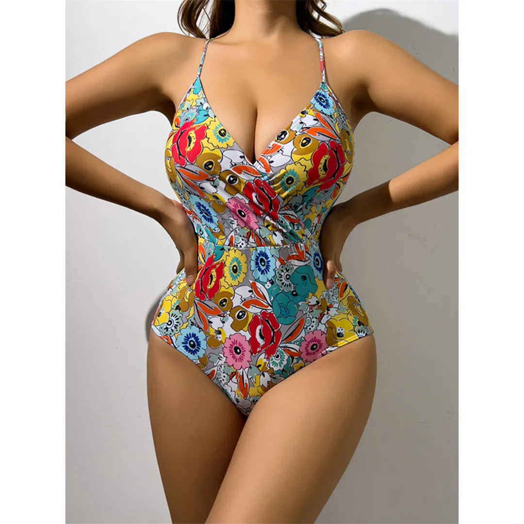 Elegant Floral Printed One Piece Swimsuit for Women, Backless Monokini with Comfortable Fit, Perfect for Beach Days and Poolside Lounging, Available in Sizes Small to Large