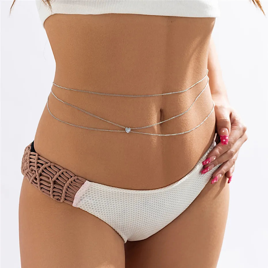 Exquisite Multilayer Rhinestone Belly Belt, Glamorous Accessory for Waistline Accentuation, Intricate Waist Chain Design, Perfect Bikini Accessory for Beach or Party Attire, Summer Essential Body Jewelry, Sparkling Rhinestones, Fashionable Geometric Pattern, Made of Iron Alloy and Cubic Zirconia, Size Options: Small, Medium, Large, Ideal for Adult Females Aged 18-35, In Stock with Free Shipping, New Condition
