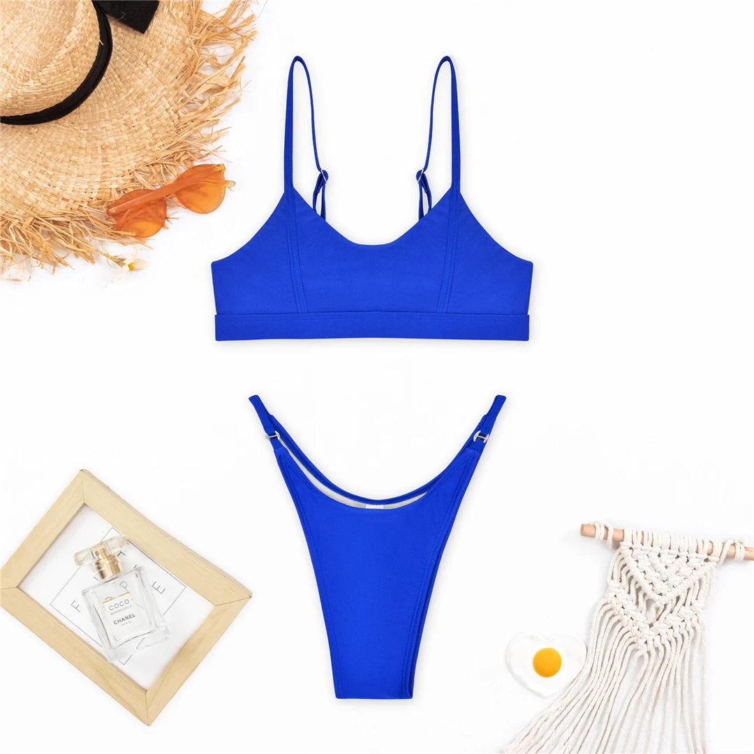 Confidence-boosting High Leg Cut Bikini Set, Designed for a Flattering Fit. This Padded Two-Piece Swimwear is made from Nylon and Spandex, has Wire Free Support. Available in Women's Sizes S, M, L, XL, Fits True to Size. Offered in Royal Blue, Orange, Yellow and Multicolor. Ideal for Women Aged 18-35 and Adults, In Stock, New Condition, with Free Shipping Available.