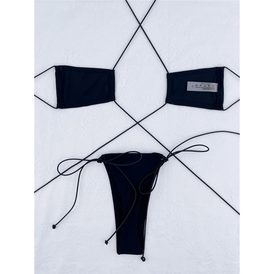 Halter Extreme Mini Micro Thong Bikini Set, Two-Piece Minimal Coverage Swimwear, Made of Nylon and Spandex, Solid Color, Wire-Free Support, Low Waist Design, True to Size, Women&#39;s Bikini Set, Does Not Come with Padding, Available in Sizes Small, Medium, Large, Colors Available: White, Black, Green, Hot Pink, Multicolor, Free Shipping.