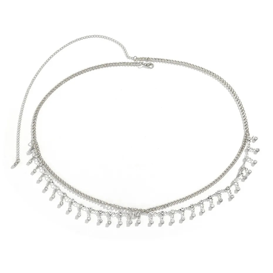 Exquisite Rhinestone Star Tassel Pendant Waist Chain Body Jewelry, Features Belly Belt Design, Composed of Iron Alloy, Iron Chain, Copper Chain, and Sparkling Rhinestones, Ideal for Women Ages 18-35 and Adults, Available in Sizes S, M, L, In Stock with Free Shipping, New Condition, Perfect Accessory for Beach or Poolside.