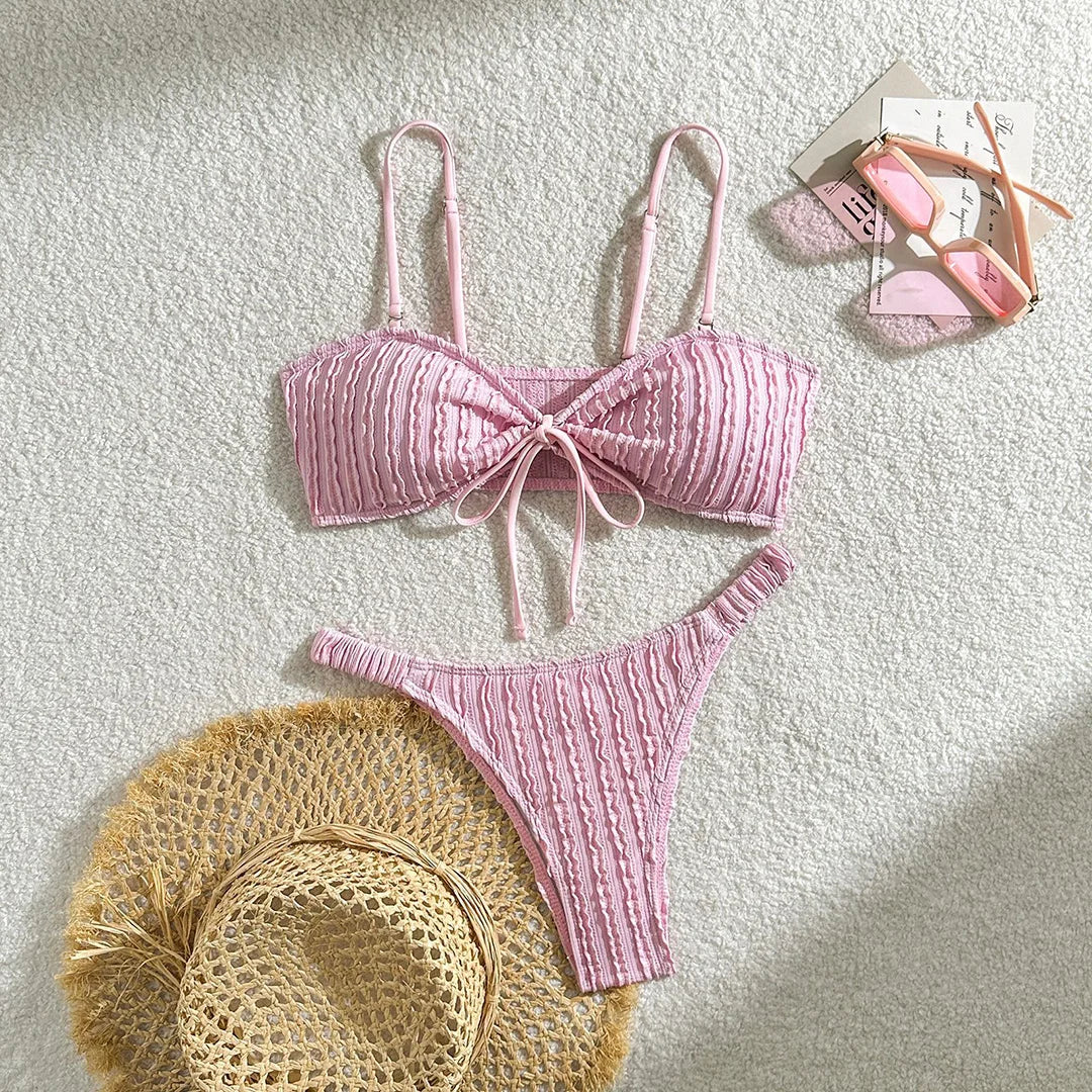 Crinkled Knotted Brazilian Bikini Set