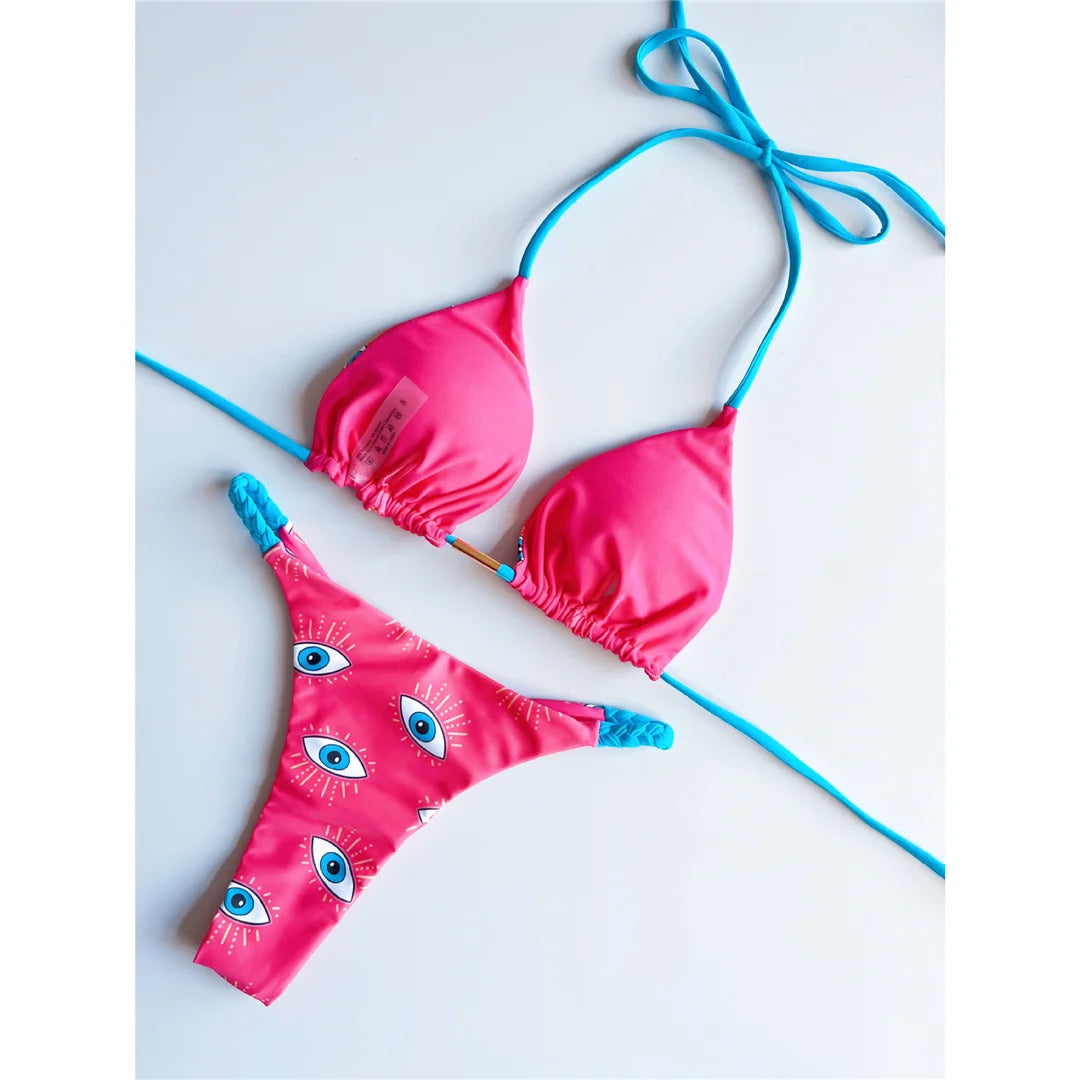 Fashionable Leopard Printed Halter Bikini Set, Two-Piece Swimsuit with Scrunch Butt Detail, Made of Comfortable Nylon and Spandex, Printed Leopard Pattern, Wire-Free with Low Waist Design, True to Size Fit, With Pad for Extra Comfort, Available in Blue Leopard, Colorful, Blue Printed, Orange Leopard, and Pink Leopard, Ideal for Women and Adult Age Group, In Stock with Free Shipping, Brand New Condition