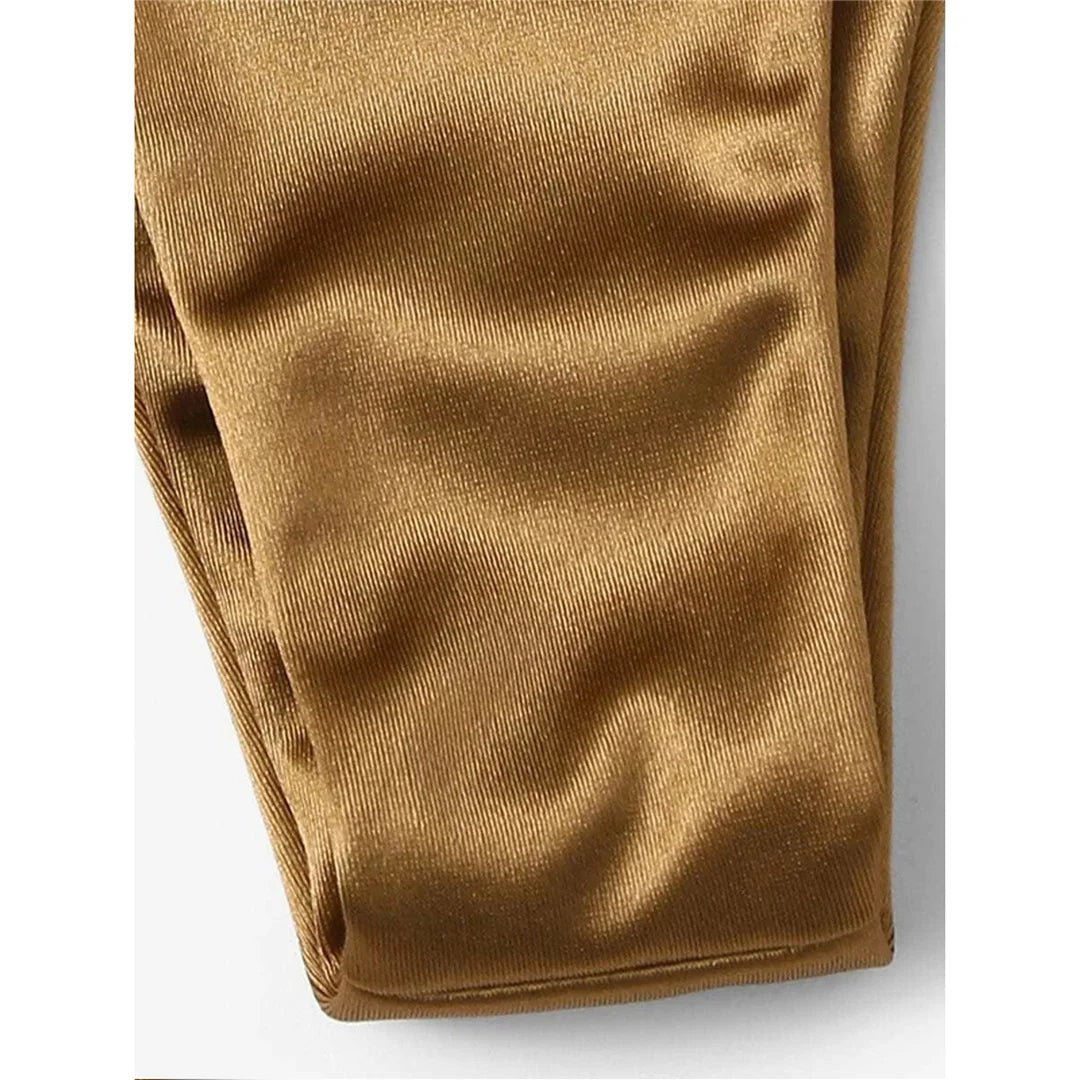 Luxurious Two-Piece Satin Halter Brazilian Padded Bikini Set for Women - Nylon and Spandex Swimwear with Wire Free Support, True to Size Fit, Low Waist - Available in Multiple Colors