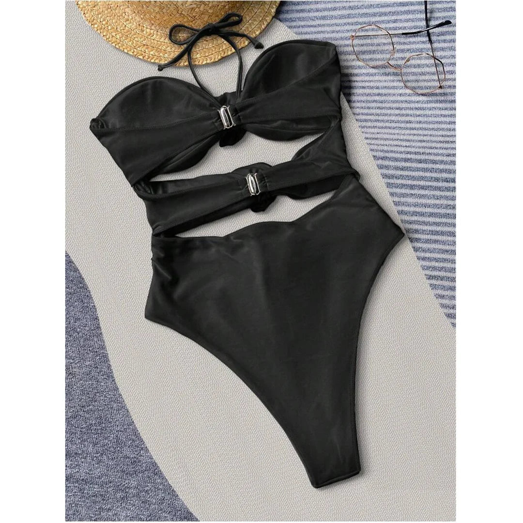 Exquisite 3D Flower One Piece Swimsuit, Featuring a Stylish Halter Neckline and High-Leg Cut. This Chic Swimsuit is Made from Durable Nylon and Spandex, Available in Women's Sizes S, M, L, XL and Fits True to Size. Offered in Striking Colors Black, White Flowers, White, Pink, and Multicolor. Ideal for Women Aged 18-35 and Adults, Currently In Stock, in New Condition, and Free Shipping Available.