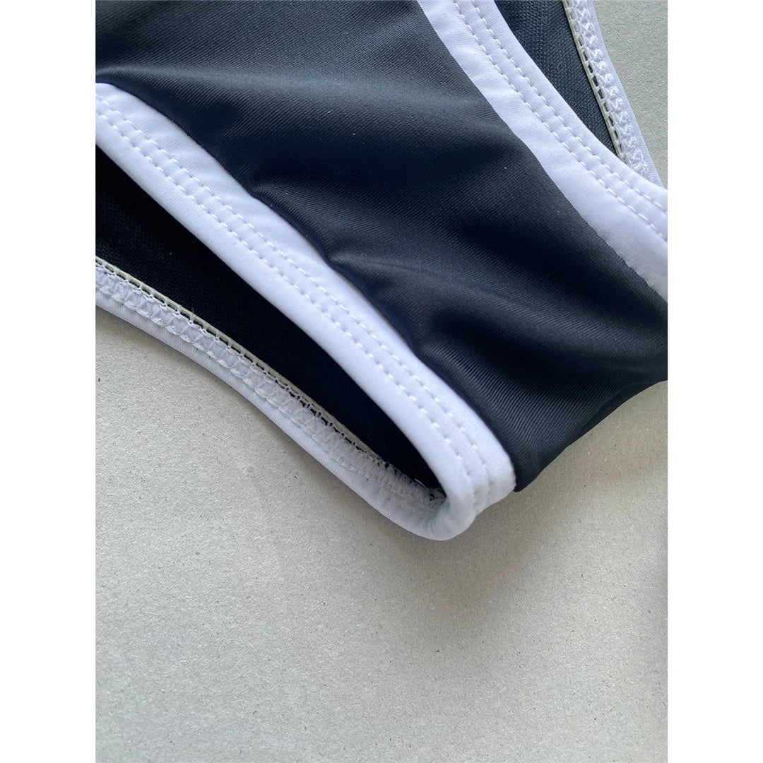 Splicing High Leg Cut One Piece Swimsuit in Beige and Black, Made of Nylon and Spandex, Designed for Women aged 18-35 and Adults, Fits True to Size, Available in Stock with Free Shipping