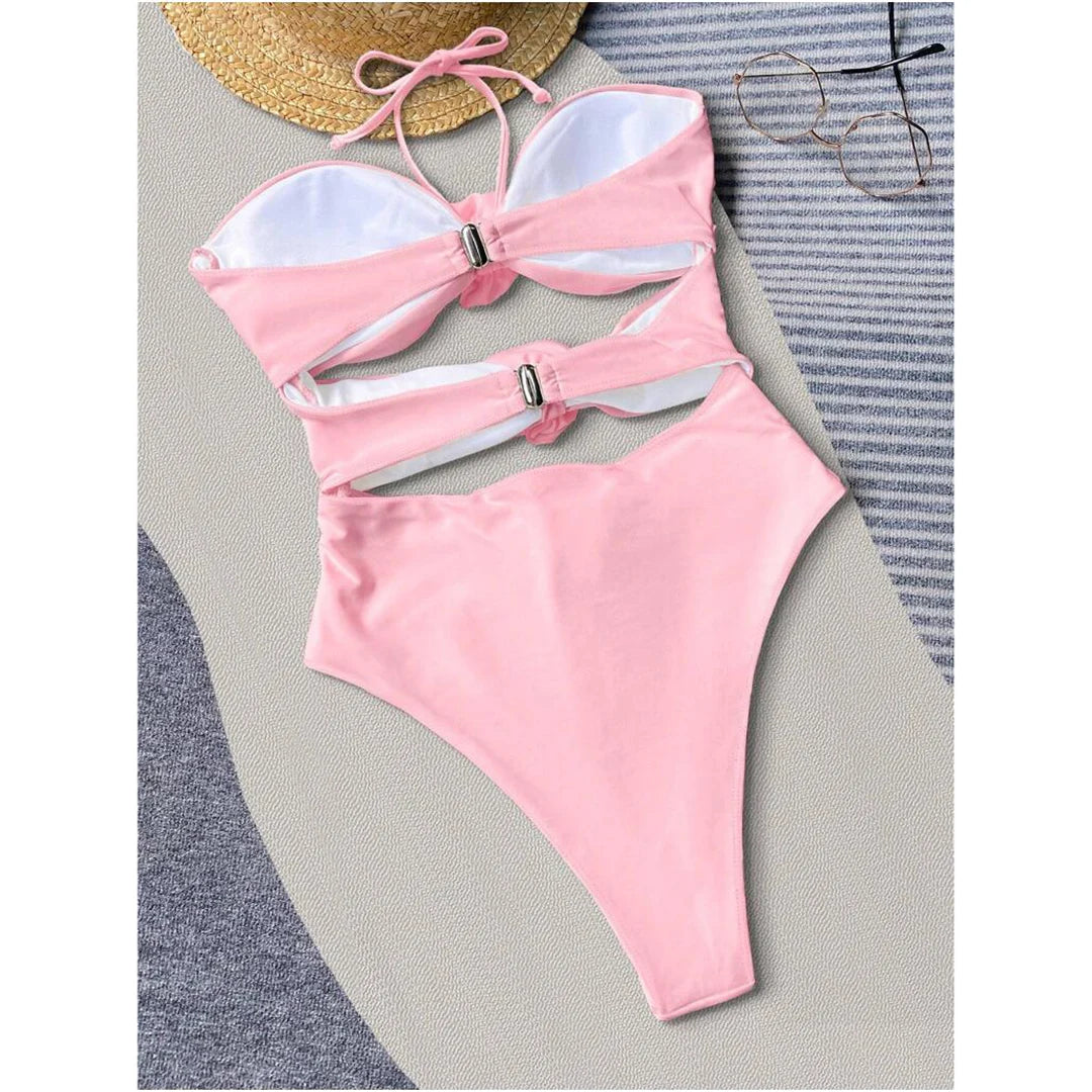 Exquisite 3D Flower One Piece Swimsuit, Featuring a Stylish Halter Neckline and High-Leg Cut. This Chic Swimsuit is Made from Durable Nylon and Spandex, Available in Women's Sizes S, M, L, XL and Fits True to Size. Offered in Striking Colors Black, White Flowers, White, Pink, and Multicolor. Ideal for Women Aged 18-35 and Adults, Currently In Stock, in New Condition, and Free Shipping Available.