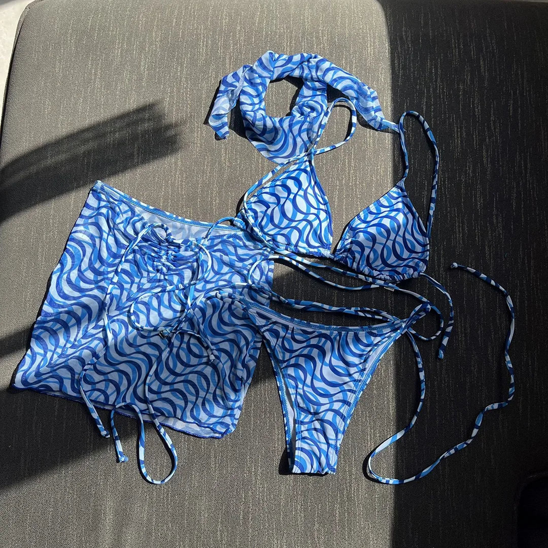 Wrap Around Bikini With Skirt and Hairband