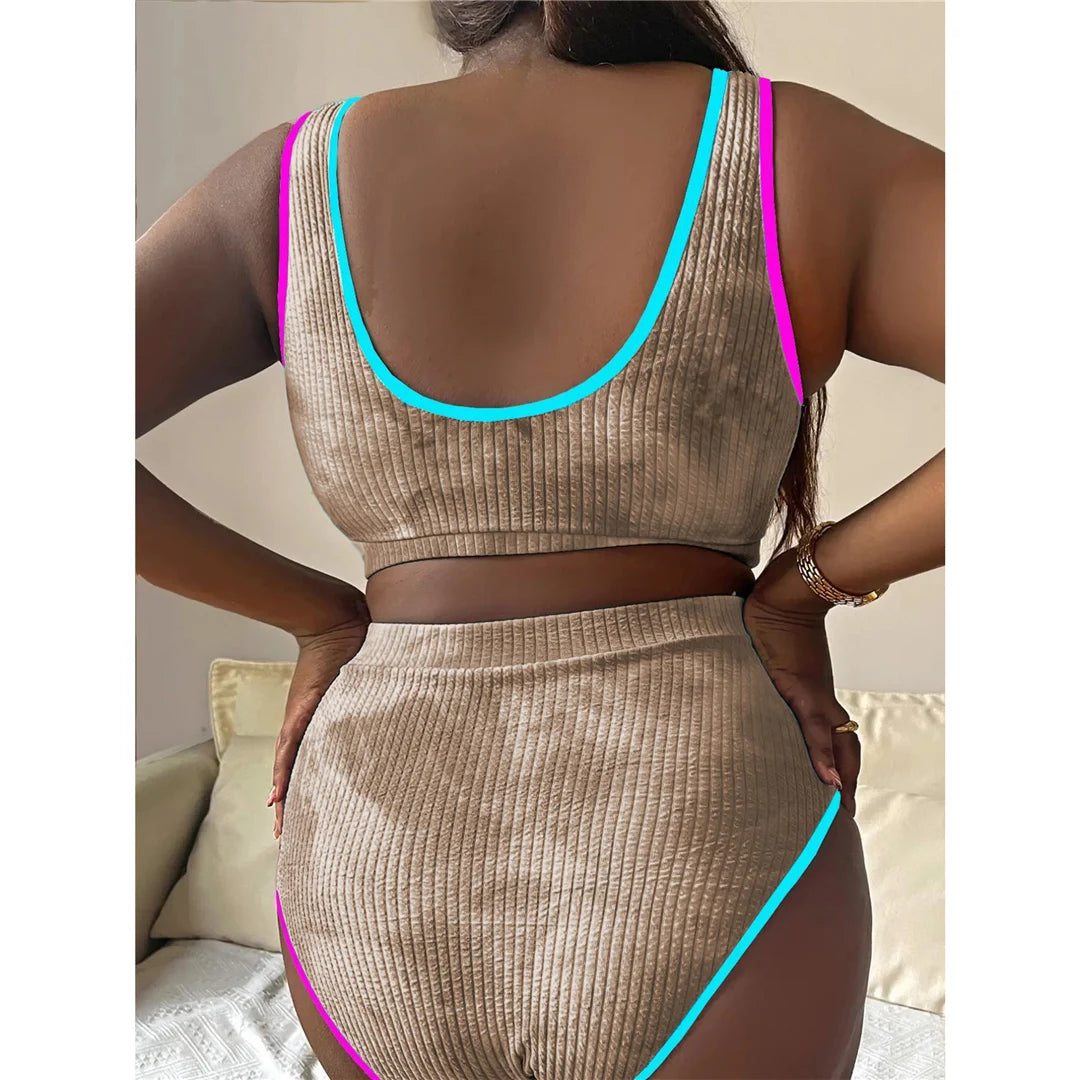 Tie Dye Bikini, Two Piece, Large Size, Women&#39;s Swimwear, Vibrant Colors, Polyester, Spandex, Wire Free, High Waist, Comfortable Fit, Fashionable Swim Set, Beach Attire, Green, Orange, Pink, Sky Blue, Black, Yellow.