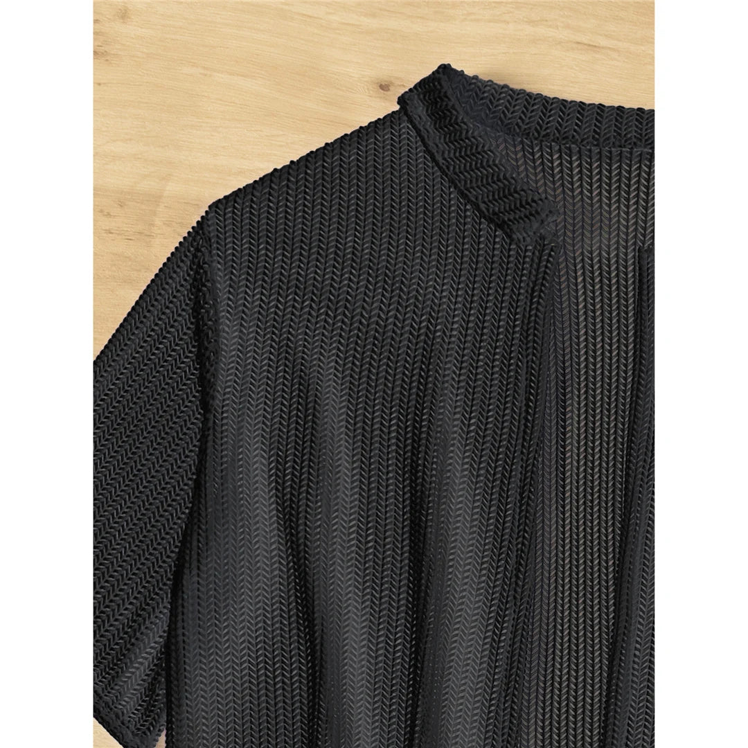 Charming Short-Sleeve Crochet Tunic for Women, Airy Knitted Beach Cover-Up, Fits True to Size, Sizes S to XL Available, Material: Nylon, Polyester, Cotton, Solid Pattern, Ideal for Seaside Strolls and Casual Resort Wear, Available in Black, Beige, and White