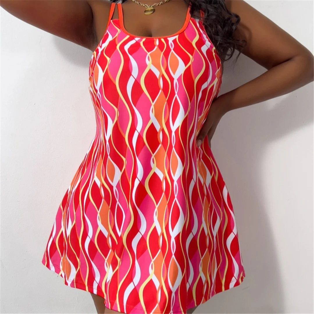 Bikini, Two Piece, Large Size, Women&#39;s Swimwear, Vibrant Style, Tropical Prints, Polyester, Spandex, Wire Free, High Waist, Comfortable Fit, Flattering Design, Swim Set, Beach Fashion.