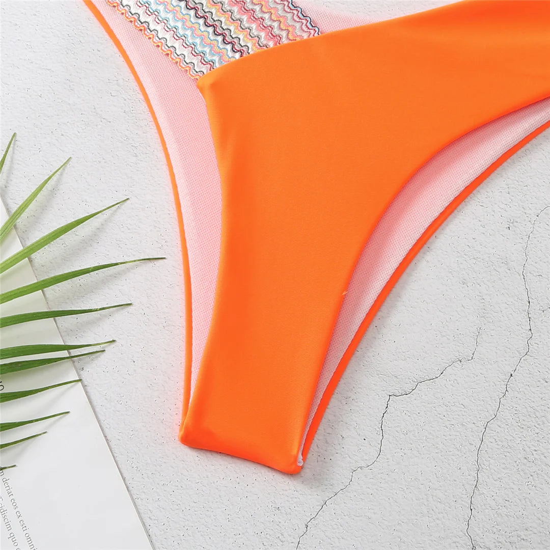 Splicing Halter Bikini Set for Women, V Neck Two-Piece Swimwear in Black, Royal Blue, Orange, Pink, and White, Low Waist and Patchwork Design for Stylish and Versatile Beachwear