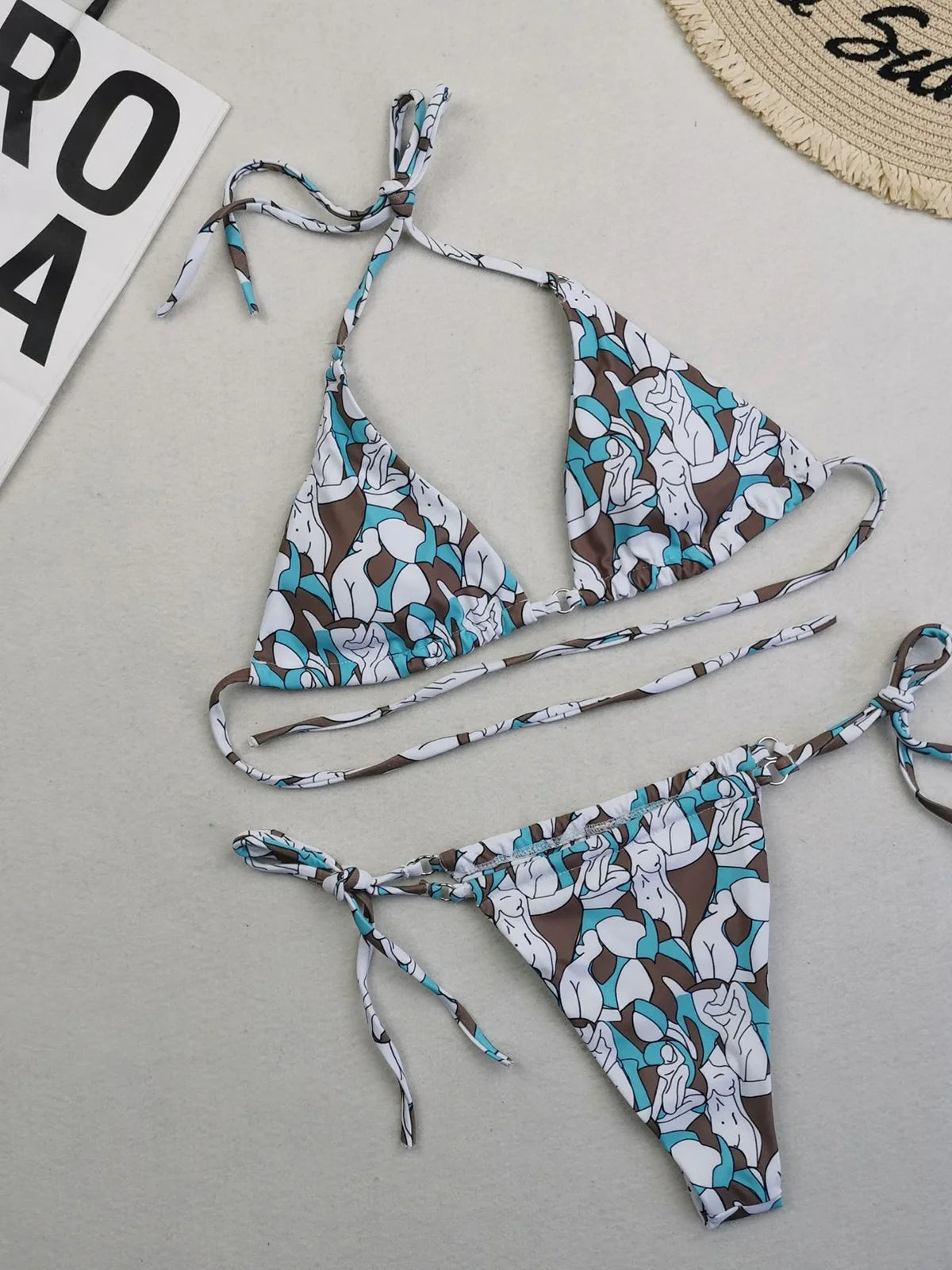 Two-Piece Polka Dot and Floral Bikini Set with a Halter Neck Design, Available in Sizes S through XL, Fashioned from Nylon and Spandex, Suitable for Women, Wire Free with Low Waist Design, Comes with Pad, Fits True to Size. Comes in Multiple Colors such as Yellow, Multicolor, Wheat, Pink, Watermelon Red, Red, Black, Blue, Coffee, Green, Orange, Purple, and in Different Patterns like Flowers, Dots, Plaid, Diamond, and Printed Design.