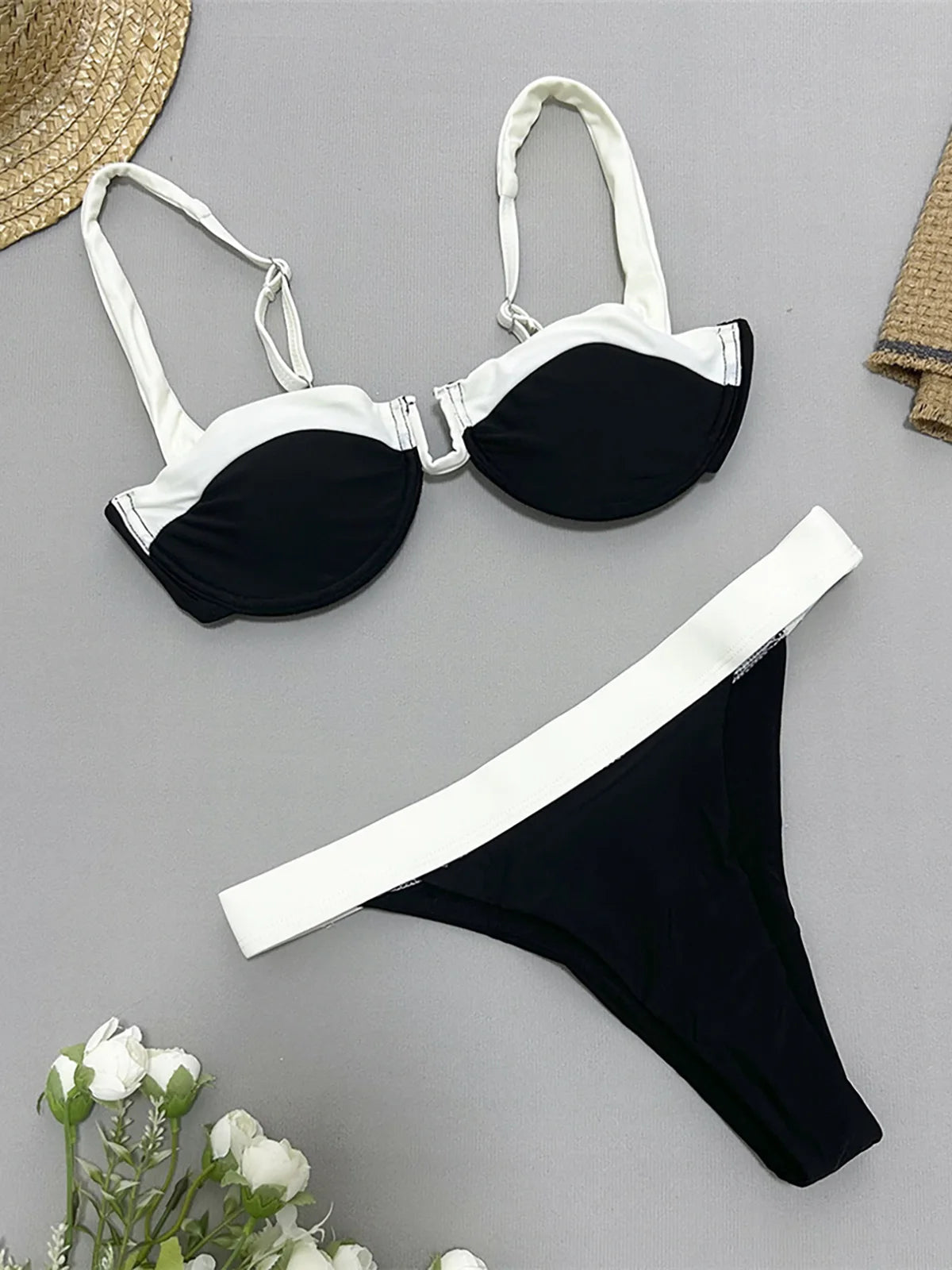 Splicing U Neck Underwired Bikini Set