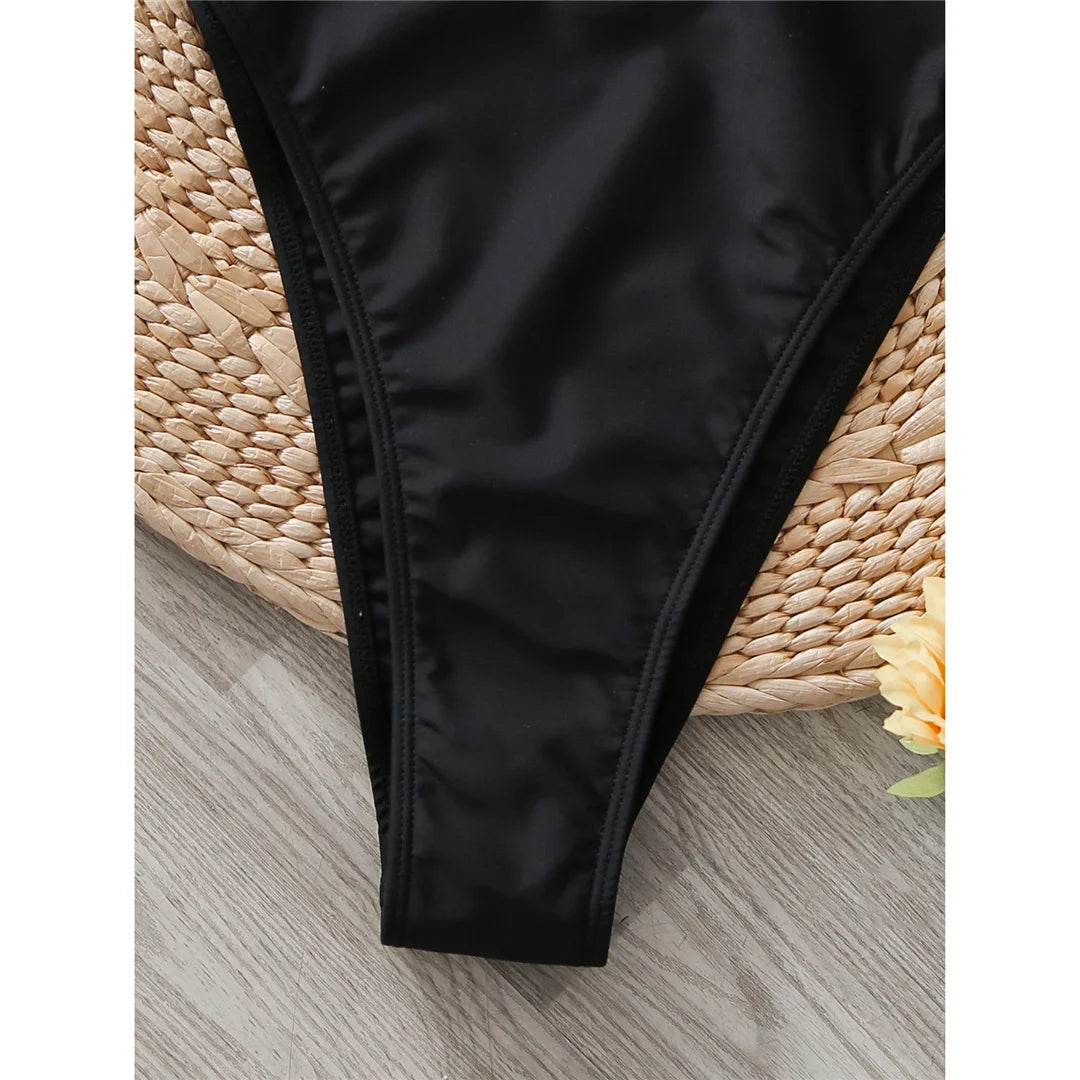 Splicing design high-leg cut one-piece swimsuit with underwired and padded support in vibrant colors for women.