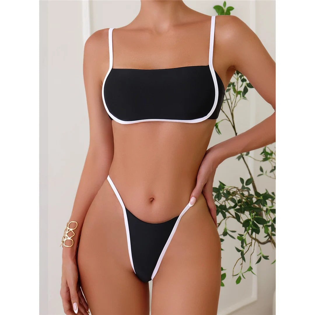 Beautifully Spliced Padded Bikini Set for Women with Chic Knotted Detail. Combines Comfort and Fashion for Stylish Pool Lounging. Comes with Wire Free Support, Low Waist design, and fits True to Size. Available in Black, Green, White, and Coffee.