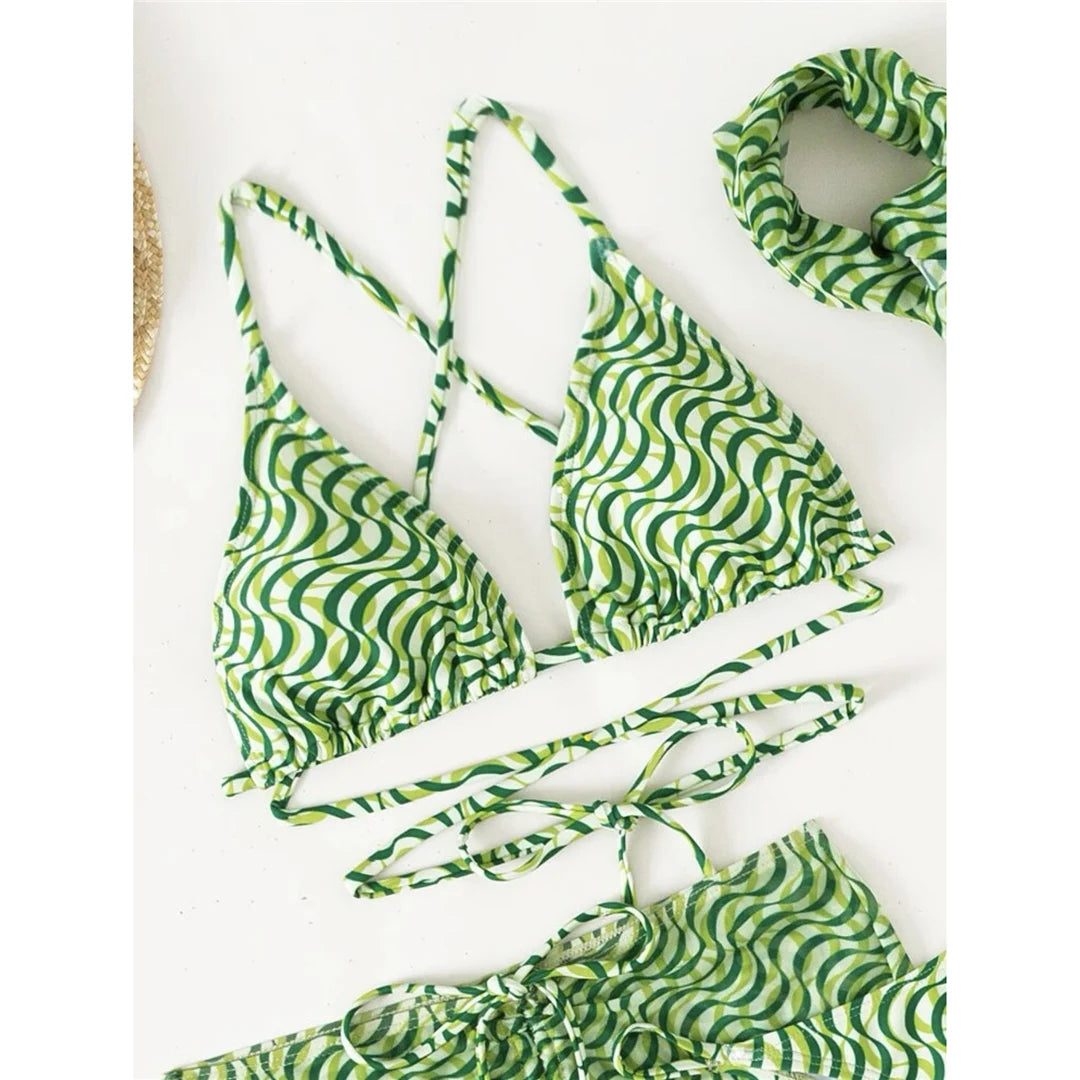 Wrap Around Bikini With Skirt and Hairband