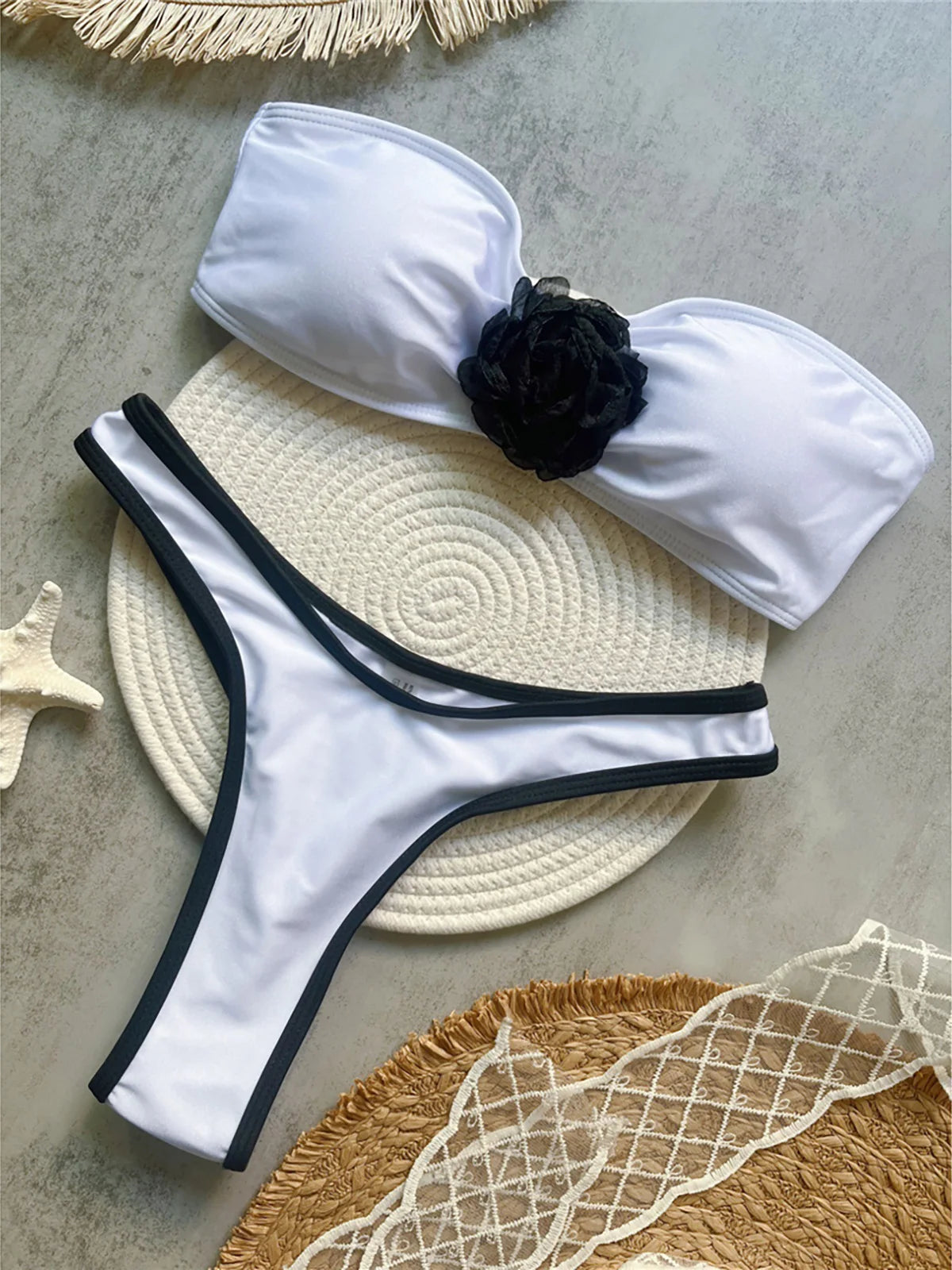 3D Flowers Bandeau Cheeky Bikini