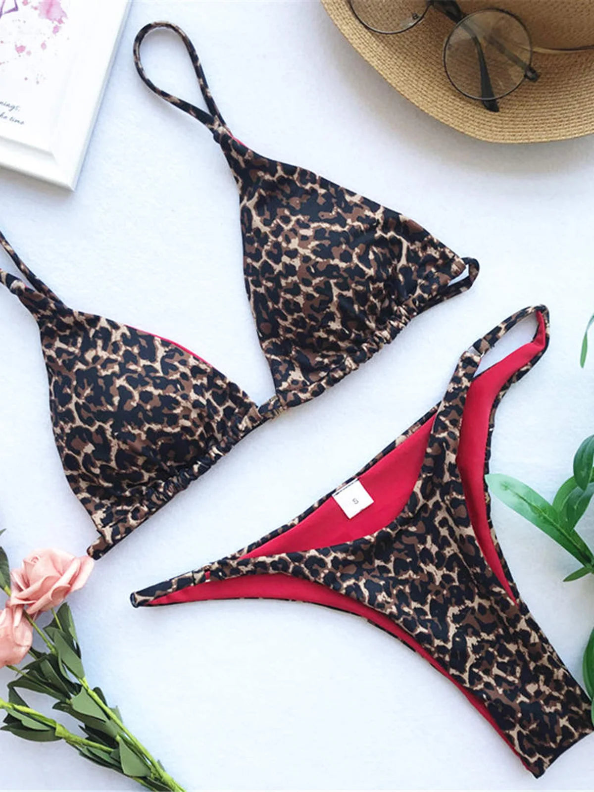 Fierce Leopard Brazilian Bikini Set, Trendy Two Piece Swimsuit for Women, Made with Comfortable Nylon and Spandex, Features Bold Leopard Print and Cheeky Brazilian Cut, Padded Wire Free Design that Fits True to Size, Unforgettable Beach Look in Leopard Print, Available in Small, Medium, Large Sizes, New and In Stock with Free Shipping