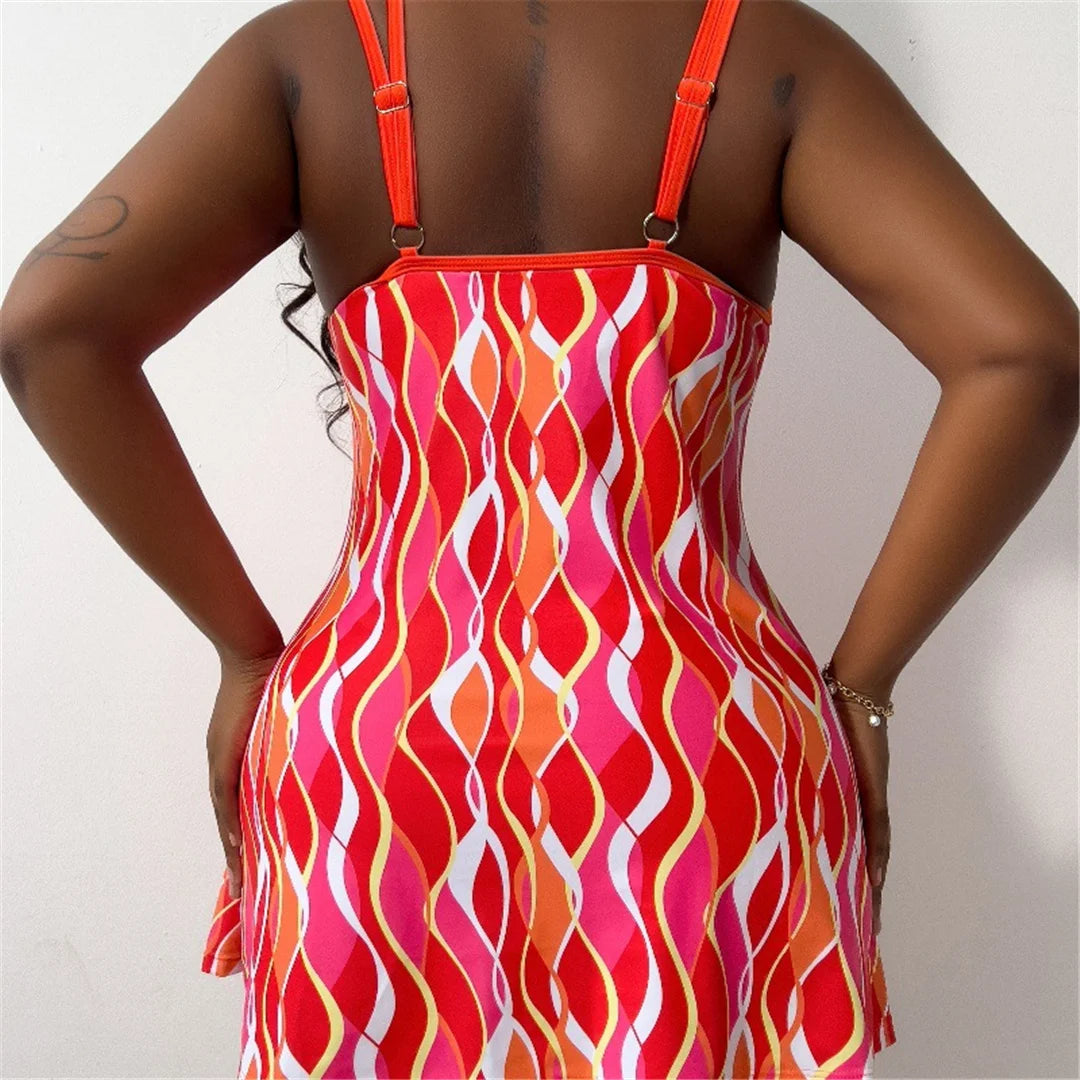 Bikini, Two Piece, Large Size, Women&#39;s Swimwear, Vibrant Style, Tropical Prints, Polyester, Spandex, Wire Free, High Waist, Comfortable Fit, Flattering Design, Swim Set, Beach Fashion.