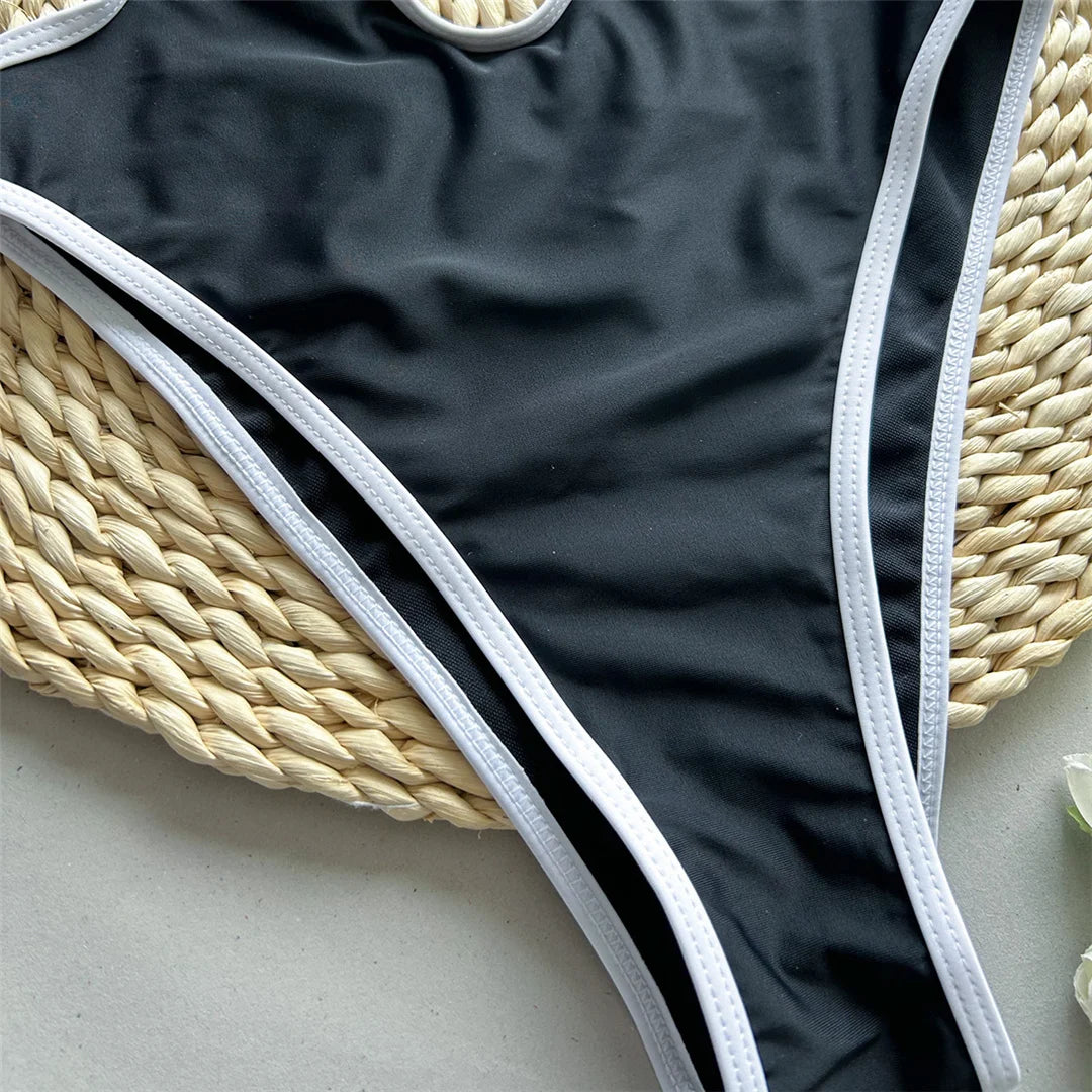 3D flower halter cut-out one-piece swimsuit, high-leg design with triangle top, adjustable straps, polyester spandex blend, monochrome solid pattern, women's chic swimwear.