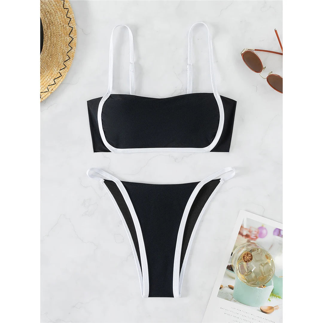 Beautifully Spliced Padded Bikini Set for Women with Chic Knotted Detail. Combines Comfort and Fashion for Stylish Pool Lounging. Comes with Wire Free Support, Low Waist design, and fits True to Size. Available in Black, Green, White, and Coffee.