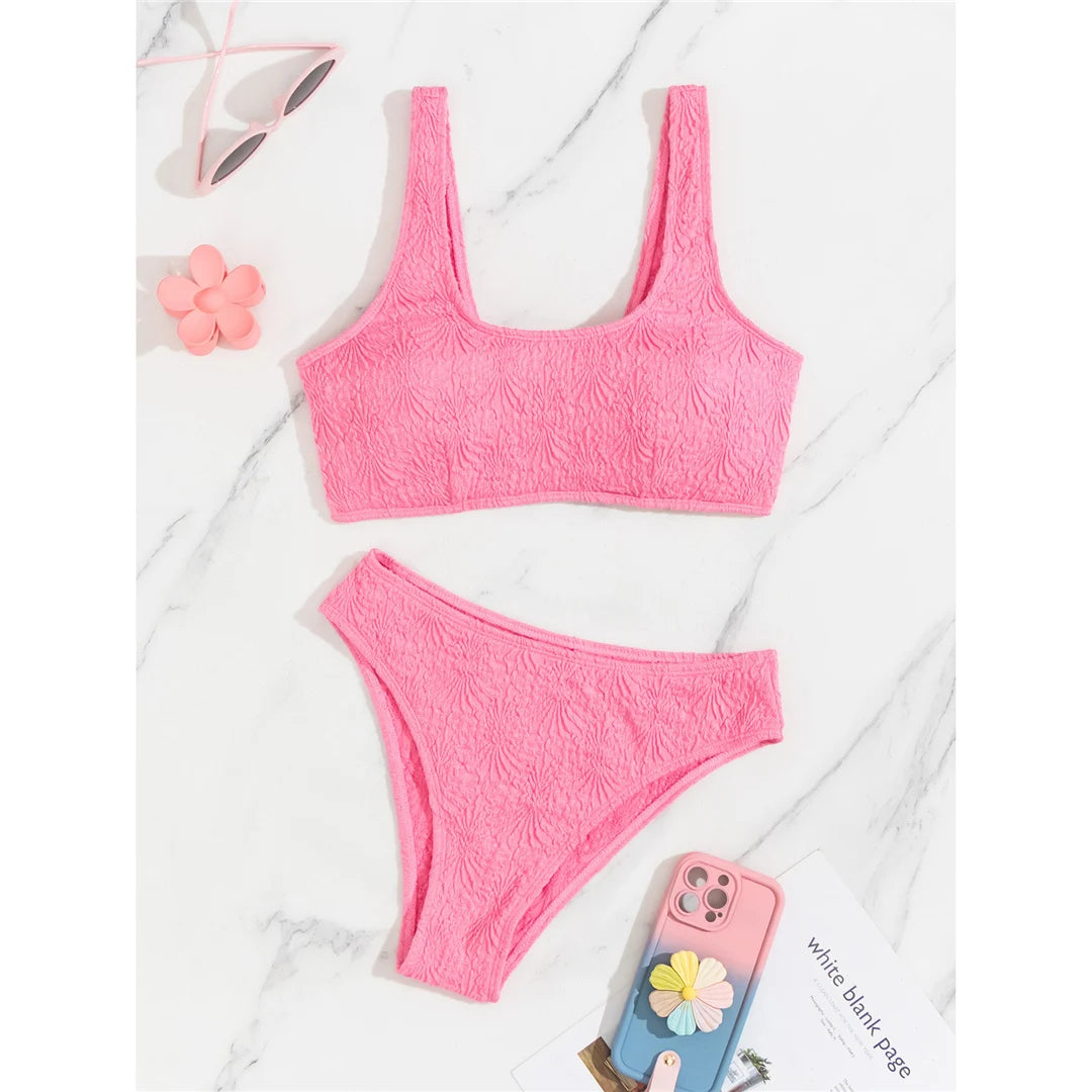 Wrinkled Crinkled High Cut Bikini Set