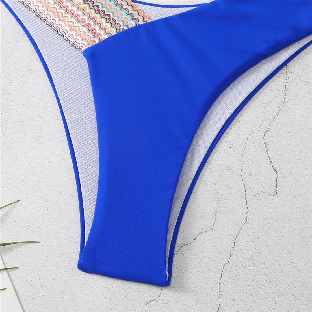 Splicing Halter Bikini Set for Women, V Neck Two-Piece Swimwear in Black, Royal Blue, Orange, Pink, and White, Low Waist and Patchwork Design for Stylish and Versatile Beachwear