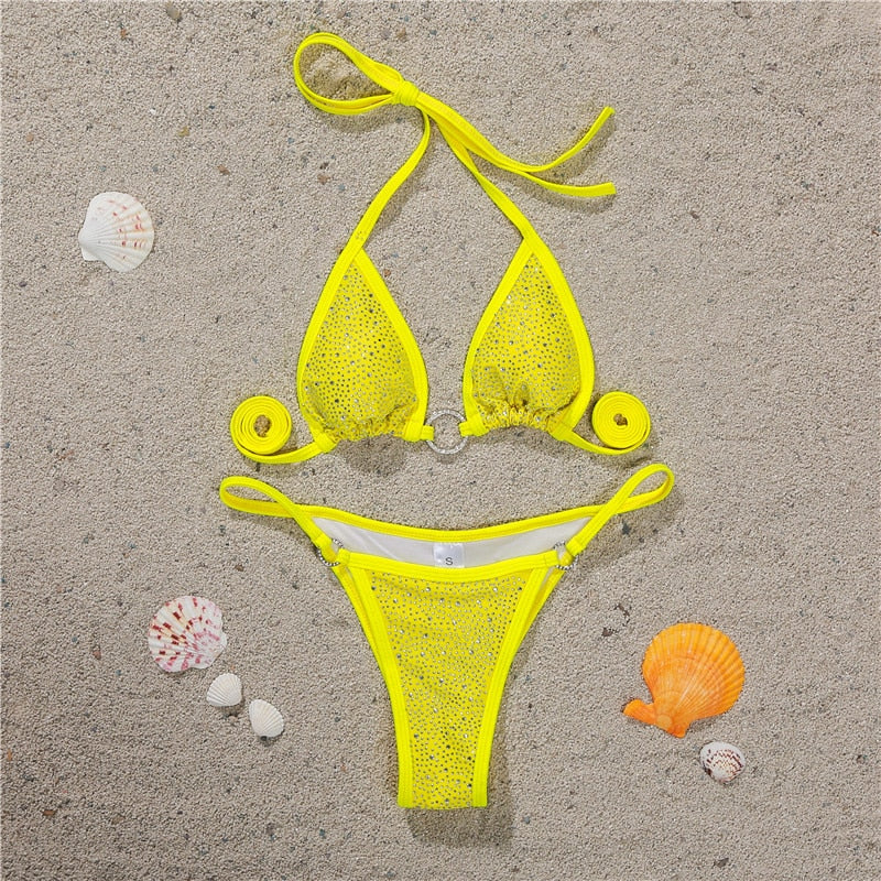 Neon Crystal Bikini With Rhinestone - 5 Colors