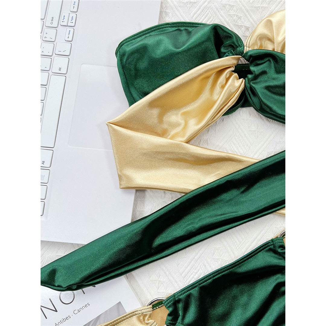 Splicing Bandeau Strapless Bikini