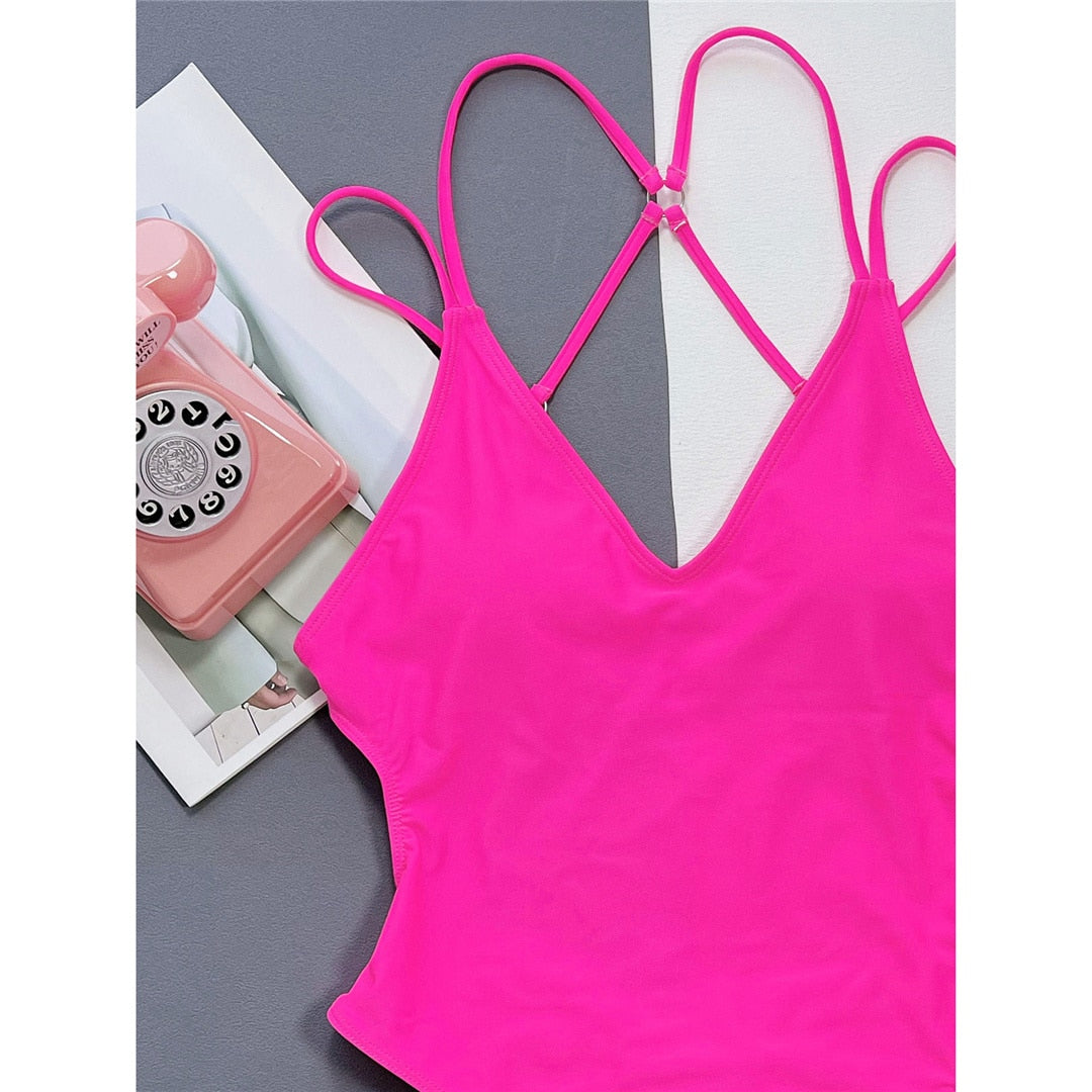 One Piece Cross Back Scrunch Butt Swimsuit