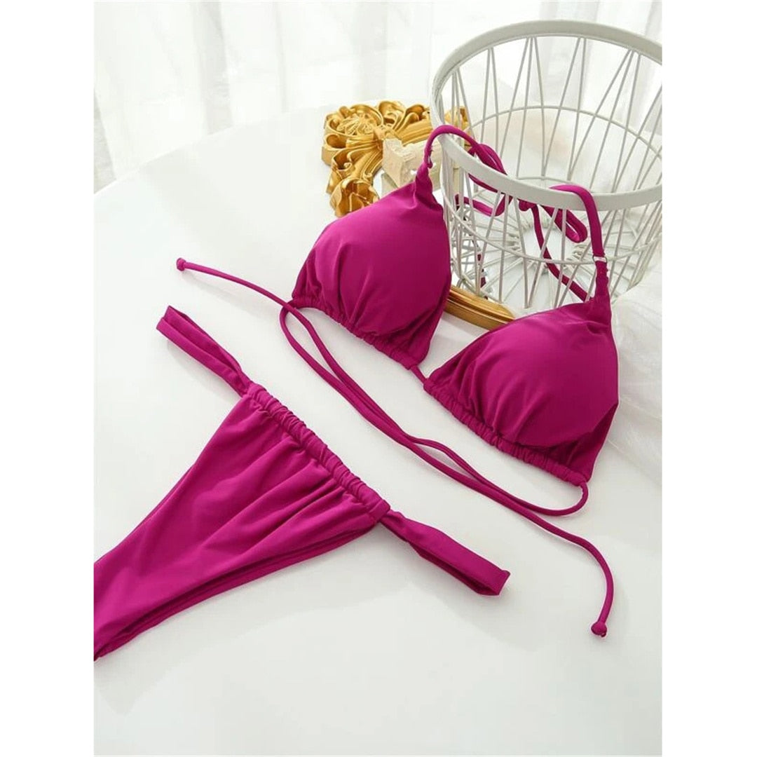 Wrinkled High Cut Thong Bikini