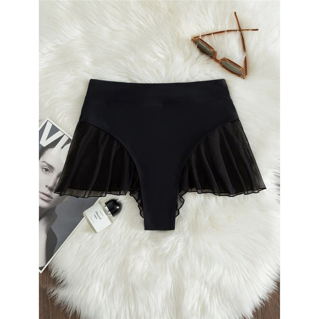 Black New Sexy Ruffled Mini Micro Thong Bikini Bottom Swim Brief Women Swimwear Female Bather Brazilian Tanga Panties Underwear
