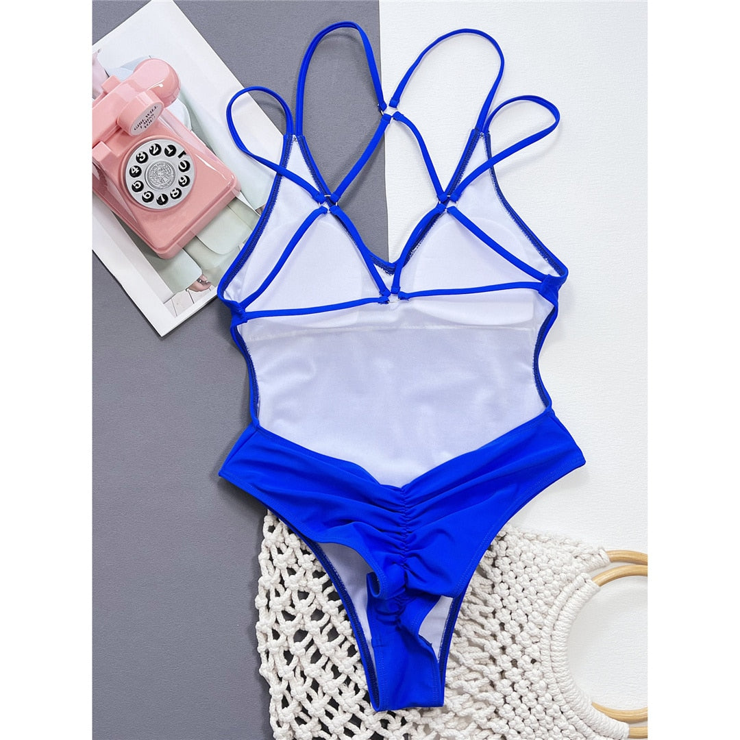 One Piece Cross Back Scrunch Butt Swimsuit