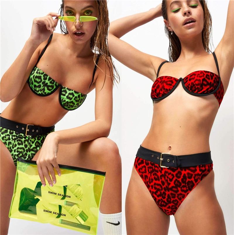 Red Green Leopard Print Bikini