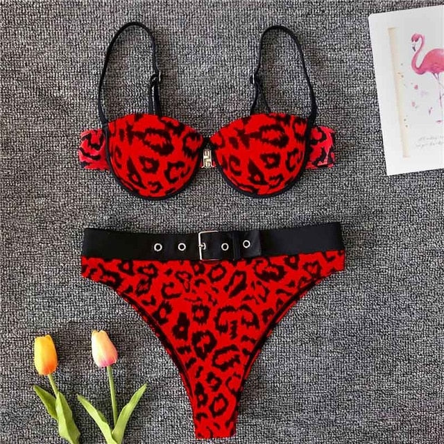 Red Leopard Print Bikini