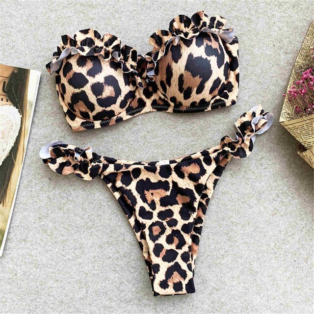 Animal Print Bandeau High Leg Push Up BikiniCuvati Animal Print Bikini Trending Collection: Leopard Print Bottoms, Cheetah Print Bikini Top, Snake Print Triangle Bikini, two piece Swimsuits, python print string Bikini, cute designer bikini, tankini boutique 