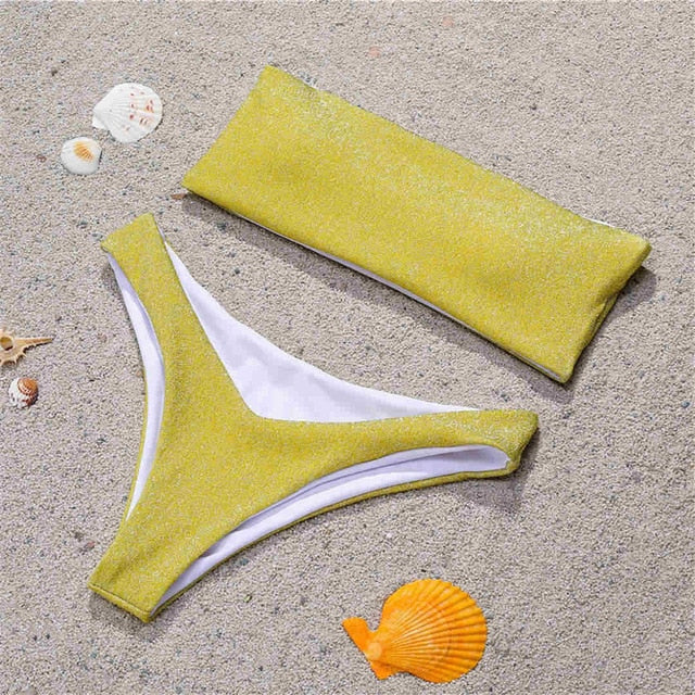 Glitter Strapless Bandeau Bikini - 5 Colors
