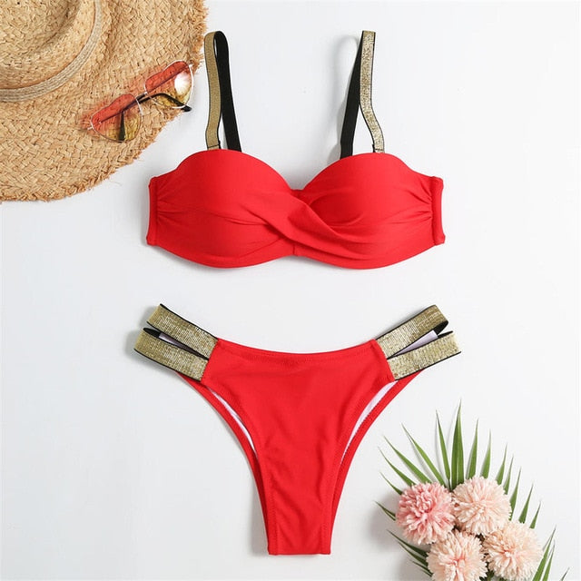 Shiny Strap Push Up Bikini S-XL