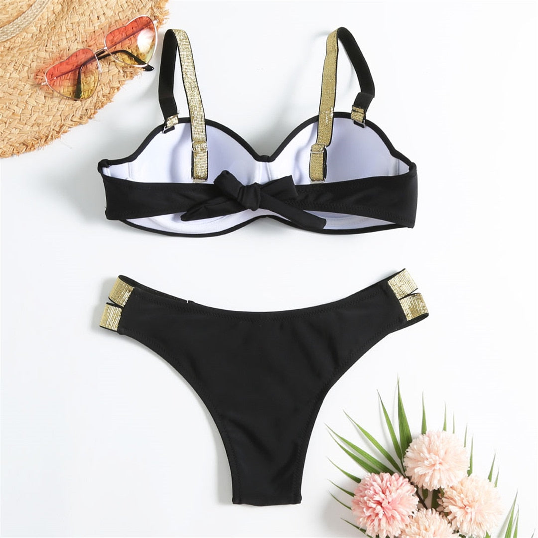 Shiny Strap Push Up Bikini S-XL