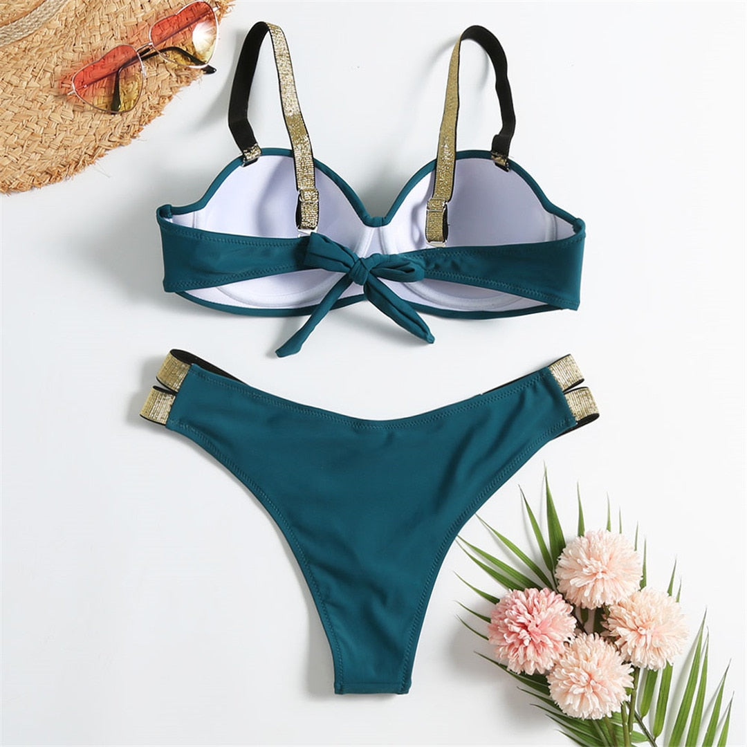 Shiny Strap Push Up Bikini S-XL