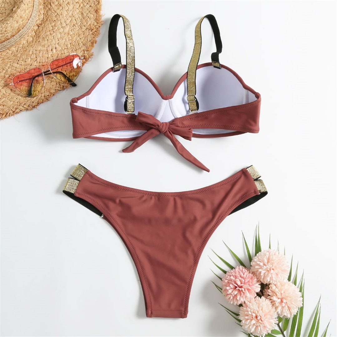 Shiny Strap Push Up Bikini S-XL