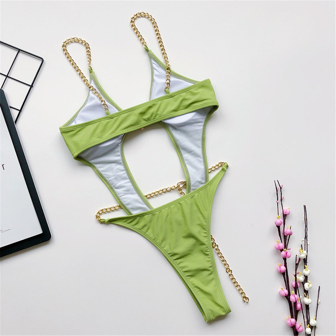 Chain Strap One Piece Swimsuit