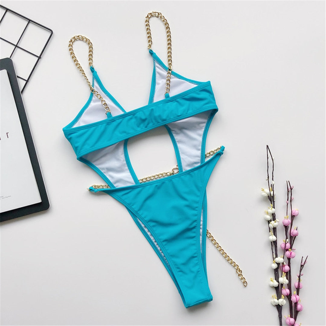 Chain Strap One Piece Swimsuit