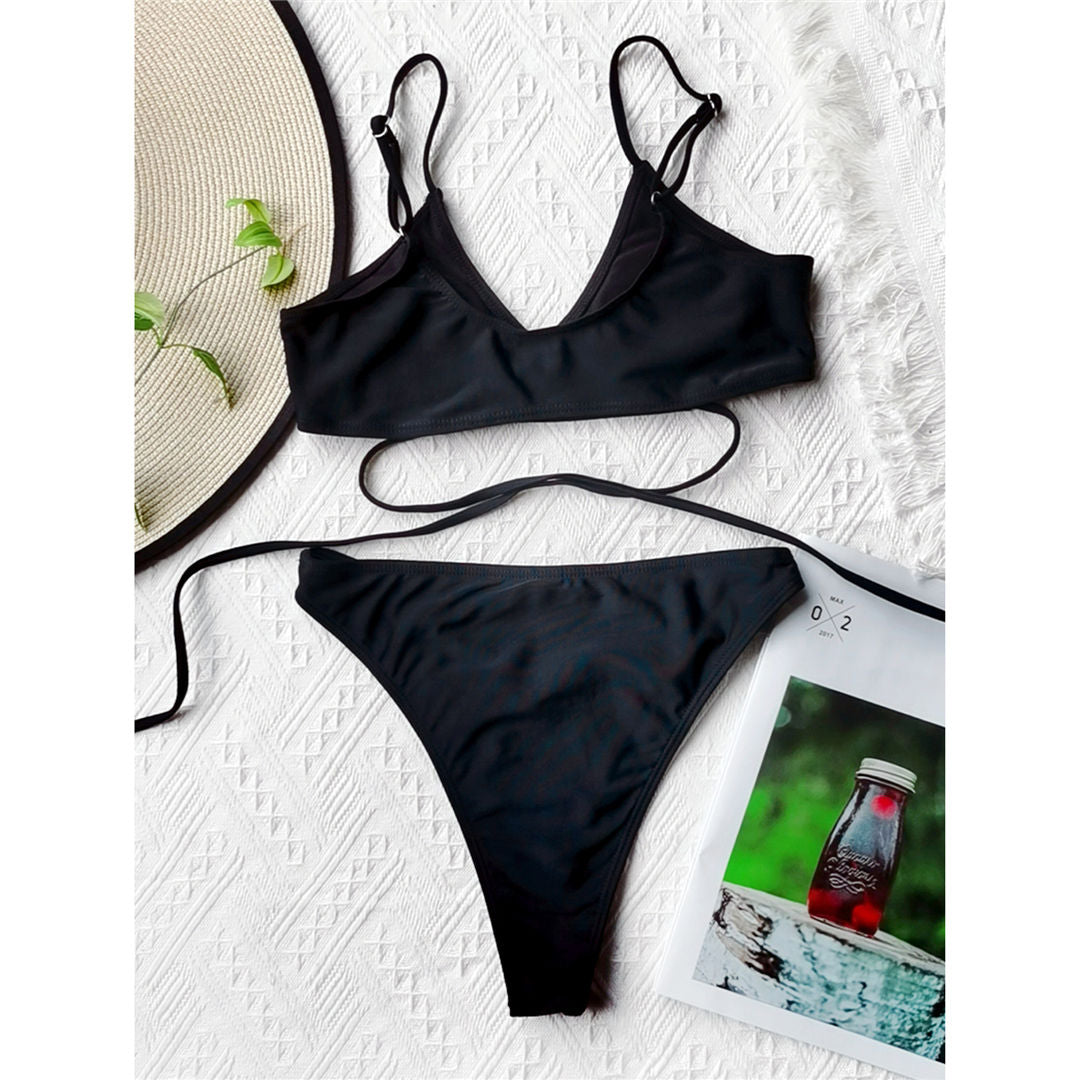 Black Wrap Around Bikini Female Swimsuit Women Swimwear Two-pieces Bikini set Bather Bathing Suit Swim