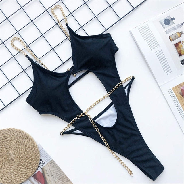 Chain Strap One Piece Swimsuit