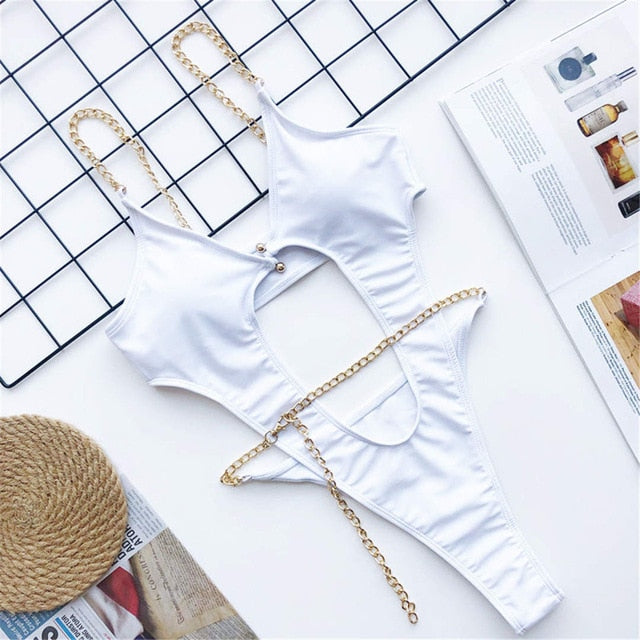 Chain Strap One Piece Swimsuit