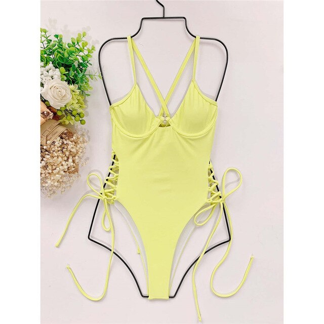 Lace Up Underwired One Piece Swimsuit