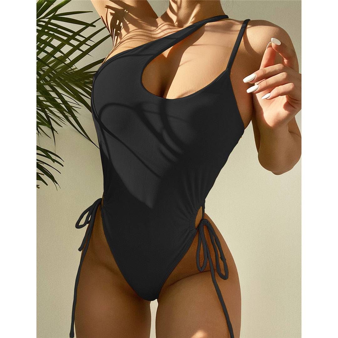 Asymmetric Thong One Piece Swimsuit - CUVATI