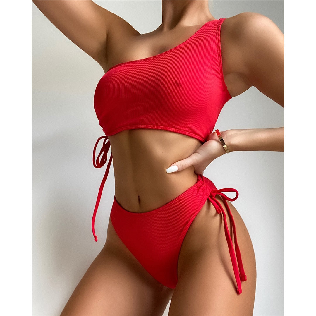 Red  Colorful Splicing Bikini Women Swimwear Female Swimsuit Two-pieces Bikini set Patchwork Bather Bathing Suit Swim